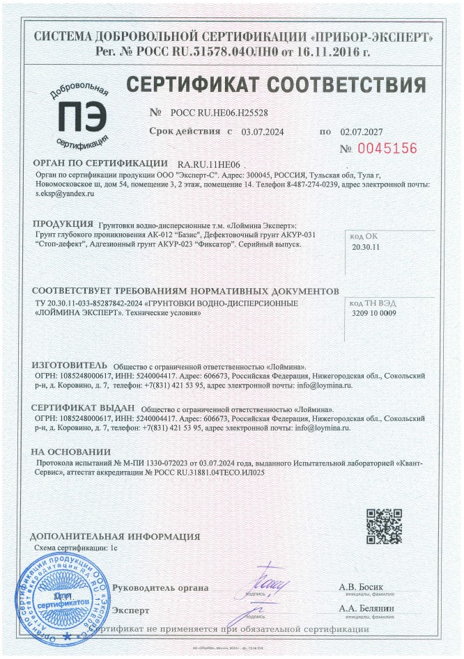 Сертификат соответствия ТУ Лоймина Эксперт